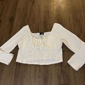 Cider Recycled Fabric Solid Rib Knotted Corset Style Top Long Sleeve Crop Sz 3XL